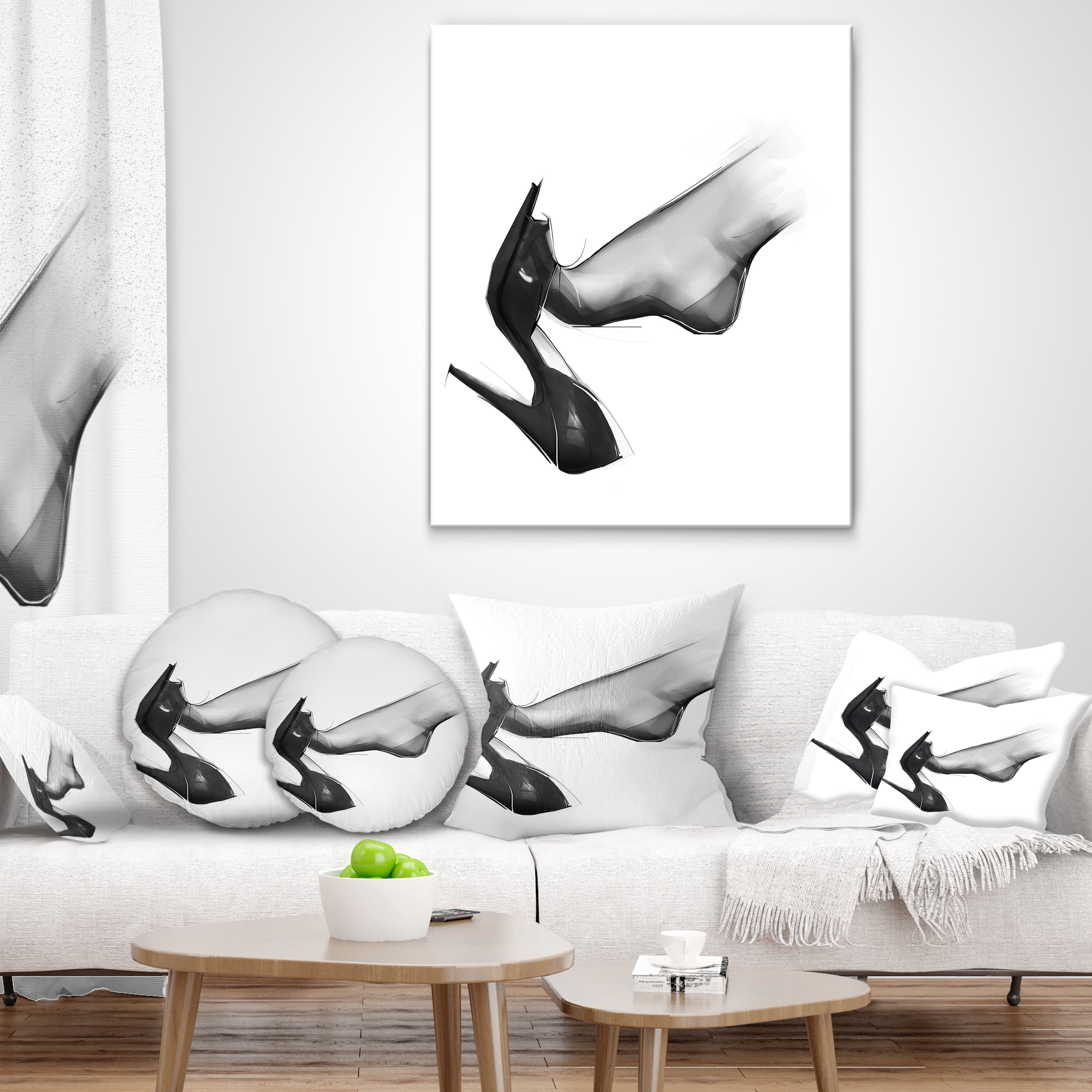 Designart Leg Wearing High Heel Shoe - Abstract Portrait Throw Pillow - 18x18