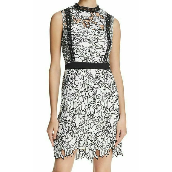 AQUA Womens Polyester Piped Lace Round-Neck Cocktail Mini Dress