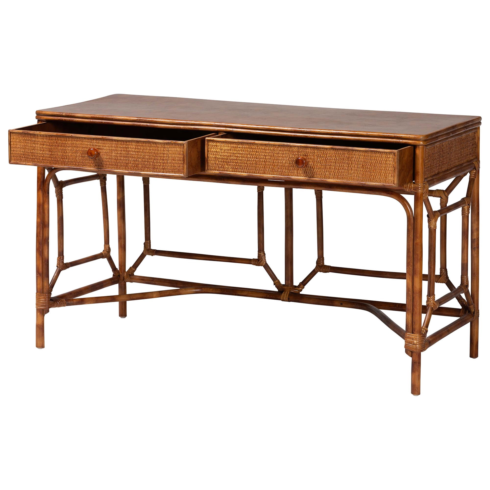 bali & pari Basile Boho Desk, 2-Drawer, Marbled Tortoise Brown