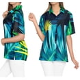 thumbnail image 4 of LA LEELA Hawaiian Shirts Womens Casual Summer Button Down Beach Party Blouse Shirt V Neck Blouses Button up Short Sleeve Dress Tee Shirts for Women S Monstera Leaf, Multicoloured, 4 of 5