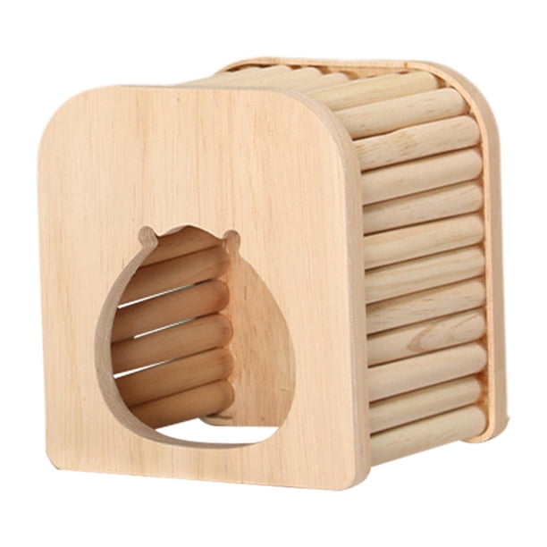 Casa de madera para hámster, refugio, cabaña, hámster enano, decoración, juguetes para explorar parte superior plana