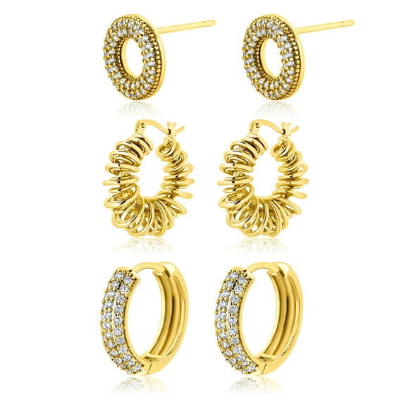 JeenMata Multiple 3 pcs Elegant Hoop & Stud Earring Set in Yellow Gold Plated