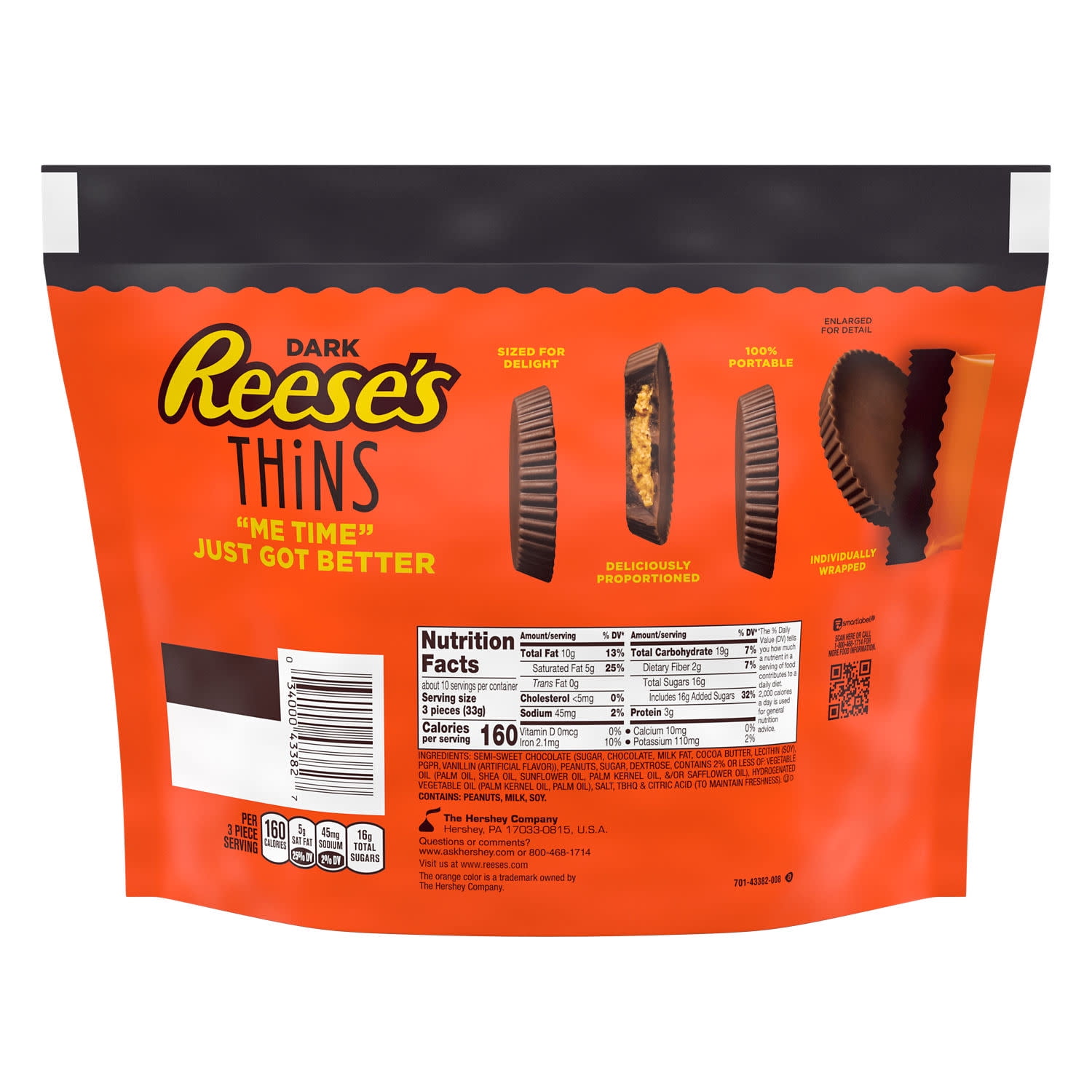 Reese's Thins Dark Chocolate Peanut Butter Cups Candy, Family Pack 12.03 oz
