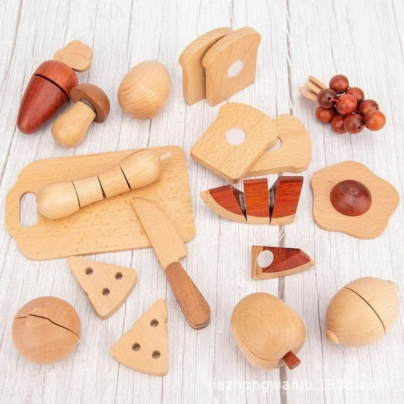 Jouet de Cuisine en Bois pour Enfants Simulation Ustensiles de Cuisine Maison Miniature Jouets Éducatifs pour Bébé Cadeau de Noël