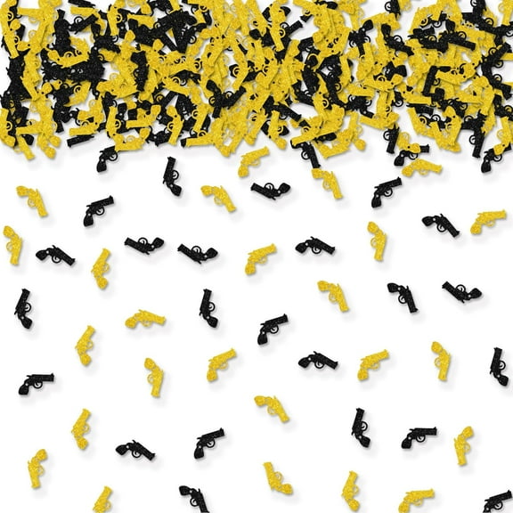 100pcs Gun Confetti, Gold Glitter Pistol Table Confetti, Gun Sign Paper Scatters for Boy, Baby Shower/Gun Happy Birthday Party Table Decoration