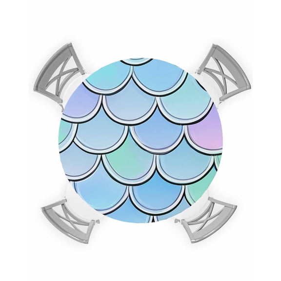 nqOlkjepod Abstract Art Coastal Round Tablecloth, Fitted Table Cover with Elastic for 55"-60" Round Tables, Nautical Summer Beach Ocean Sea Table Cloth Outdoor Dinning Party Waterproof Tablecloths