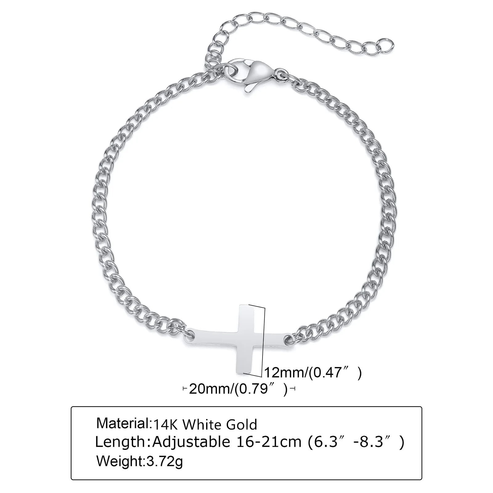 2Pcs 14K White Gold Cross Religious Christian Bracelets for Men Boys,Wristband Jewelry,Gifts for Him