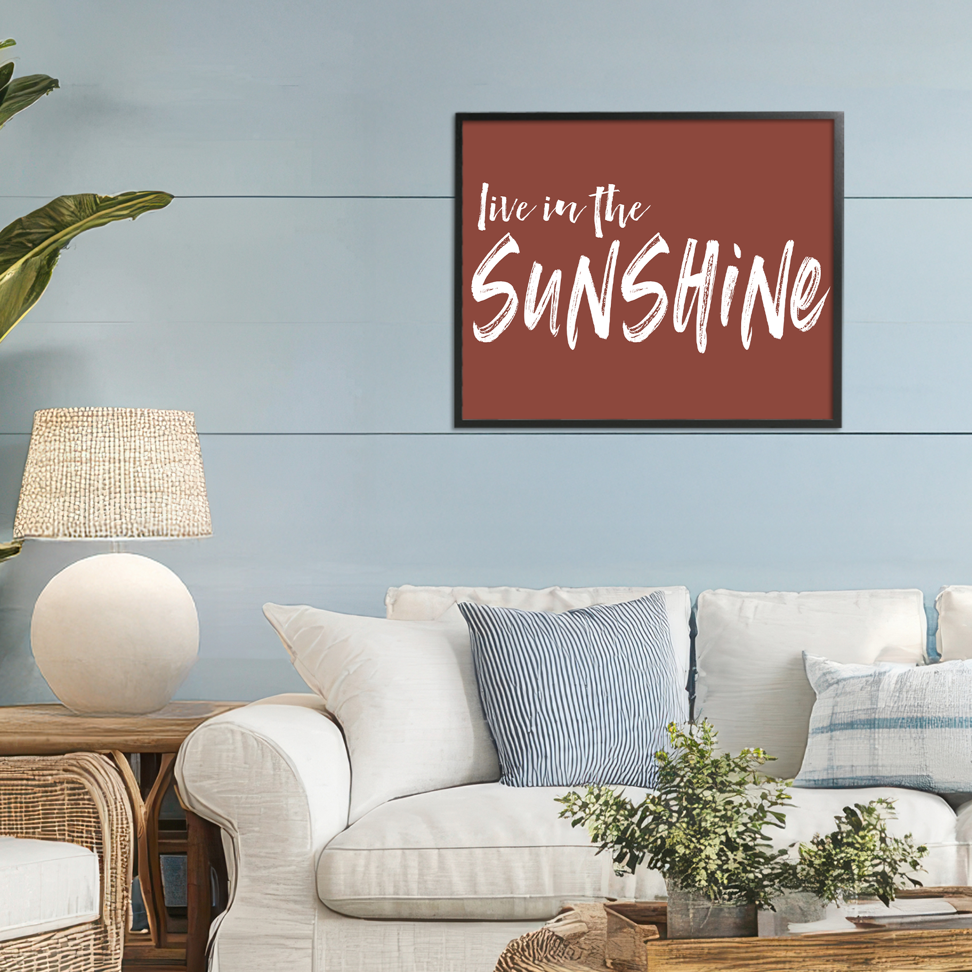 Live In The Sunshine Brown Black Framed Giclee Art, design by Lettered and Lined