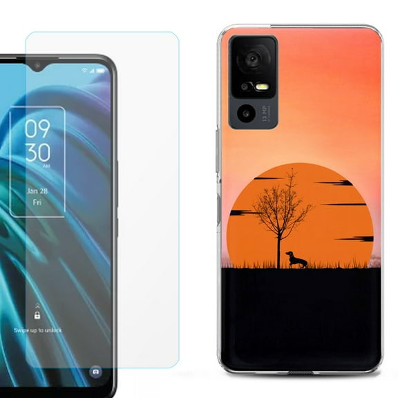 OneToughShield ® for TCL 40 XE 5G Shockproof Fashion Phone Case, with Tempered Glass Screen Protector - Sunset Dachshund