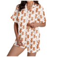 thumbnail image 1 of Ensemble Deux Pièces pour Femmes Manches Courtes Col en V Ensemble de Shorts Marron TTG, 1 of 6