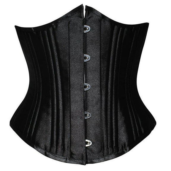 LEKDFST Black Corset Tops for Women Spiral Steel Boned Satin Underbust Waist Training Brocade Corset L