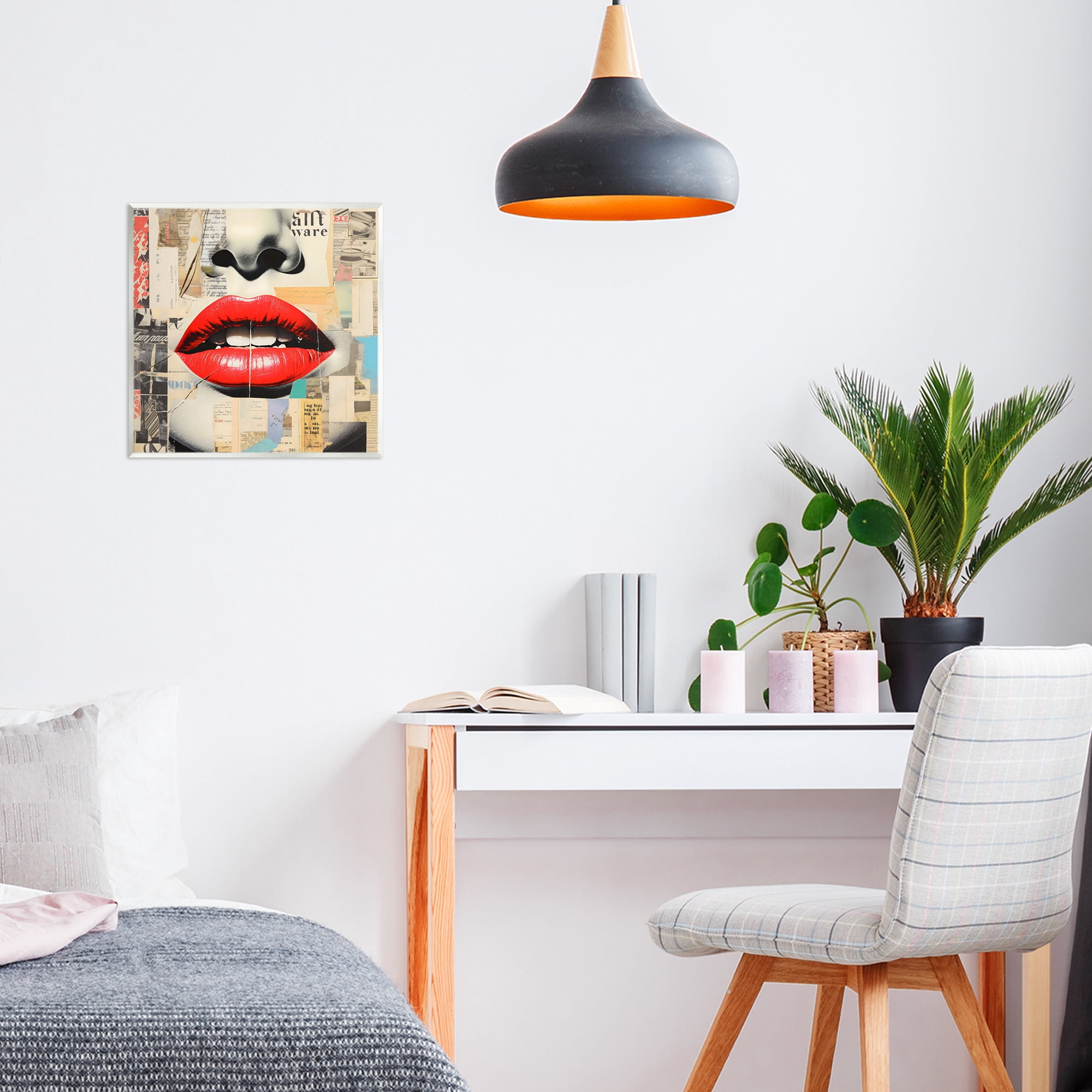 Stupell Industries Fashion Collage with Scarlet Lips Wall Plaque Art, design by Creative Studio