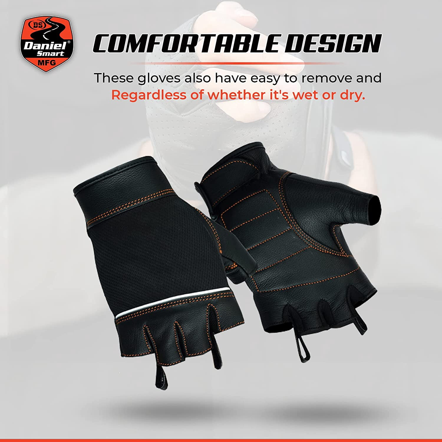 Daniel Smart Women’s Leather Gloves – Goatskin Leather Fingerless Motorcycle Gloves with Gel Palm and Reflective Stripes