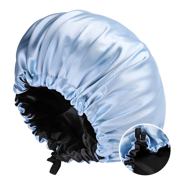 Hair Bonnet Smooth Surface Solid Color Double Sides Versatile All Fit Adjustable Drawstring Lightweight Sleep Cap for Bath