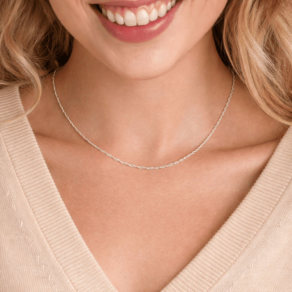 KEZEF 18k 2mm Sterling Silver Plated 925 Sterling Silver Necklace Chains Italian Singapore 18 Inch Popular Women's Length Necklace Chain Solid Silver Necklace for Women Mens Necklace Chain
