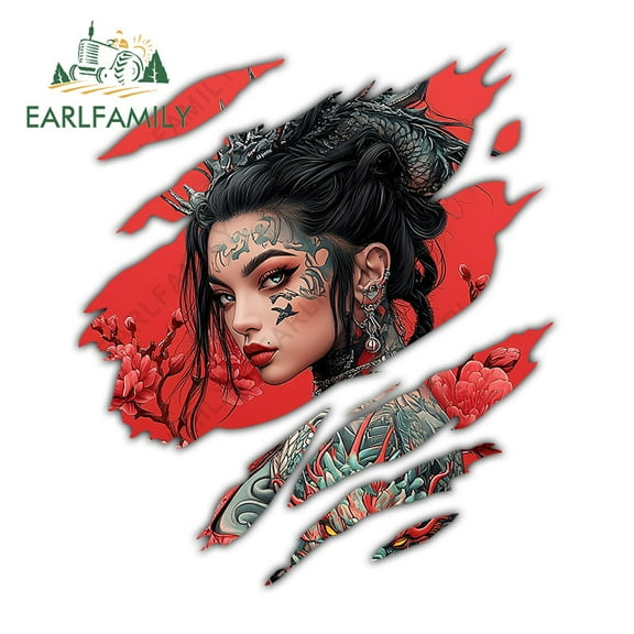 EARLFAMILY 5.1 Inch Tattoo Geisha Tear Car Sticker Waterproof Motorcycle Campervan Rear Windshield Skateboard Vinyl Decal Fashionable Car Accessories