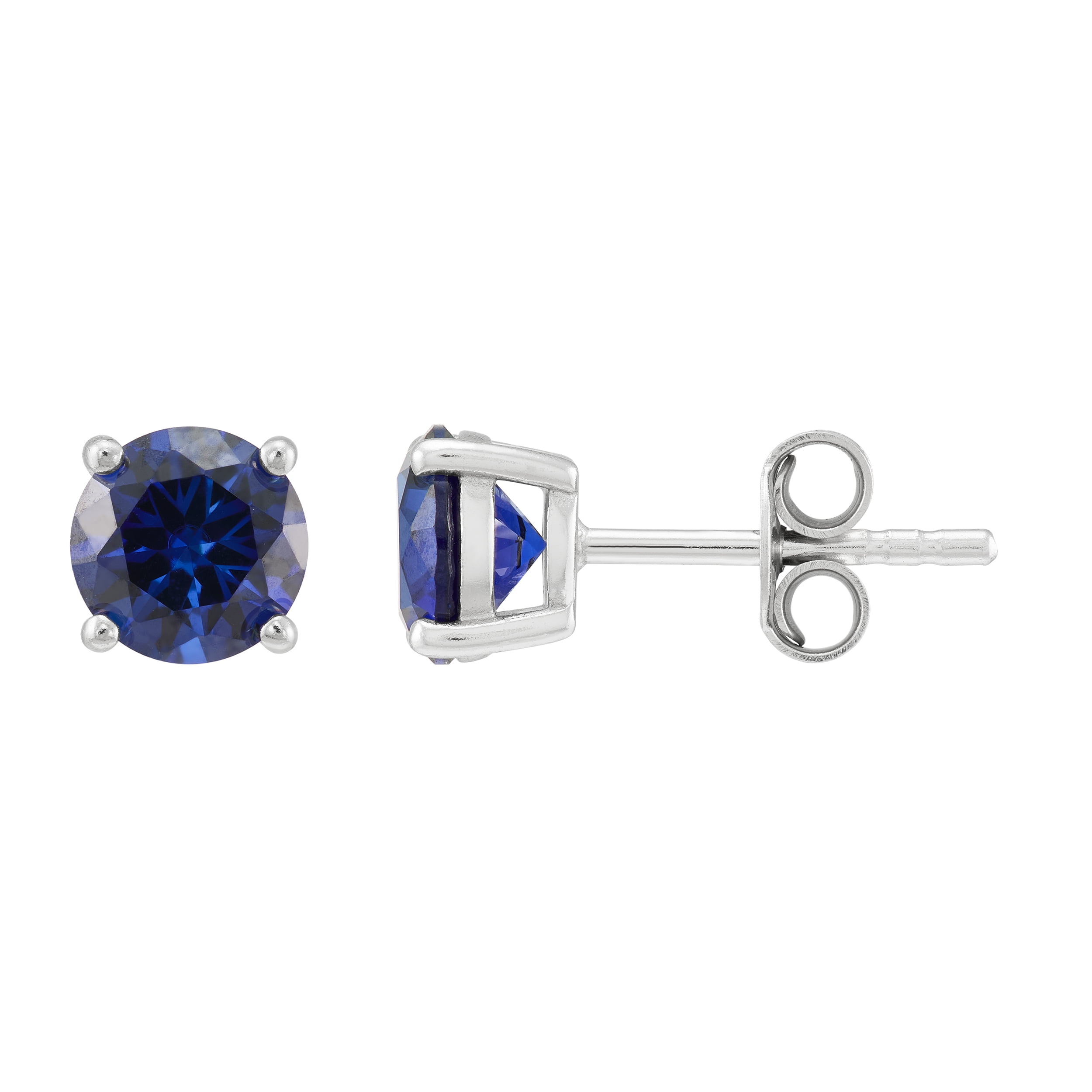 Brilliance Fine Jewelry Created Blue Sapphire and White Cubic Zircoina Pendant Necklace and Studs Set in Sterling Silver