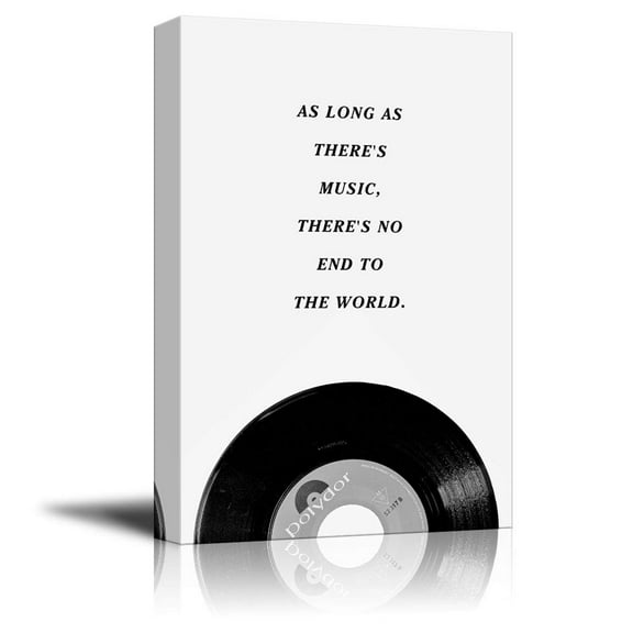 wall26 - Musical Instruments Theme Canvas Wall Art - Vinyl Disc in Black and White with Quotes - Giclee Print Gallery Wrap Modern Home Art Ready to Hang - 16x24 inches