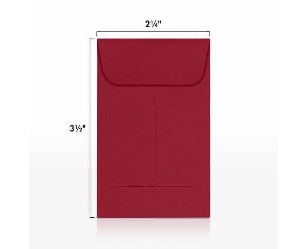 LUXPaper #1 Coin Envelopes w/ Moistenable Glue, Garnet Red, 2 1/4in x 3 1/2in, 80lb, 500/Pack