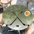 thumbnail image 2 of Sage Green Beige Round Tablecloth, Fitted Table Cover with Elastic for 55"-60" Round Tables, Ombre Ice Hockey Ball Sport Game Table Cloth Outdoor Indoor Dinning Party Waterproof Tablecloths, 2 of 7