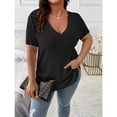 thumbnail image 5 of Yesfashion Womens Elegant Plus Size  Summer Short Sleeve Sweaters Tops V Neck Cable Knit Lightweight Shirts, 5 of 5