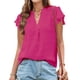 thumbnail image 1 of Blusa AURUZA para mujer con cuello en V y volantes, manga corta, rosa intenso, 1 of 6