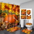 thumbnail image 1 of Thanksgiving Pumpkin Bathroom Four-Piece Set with Shower Curtain,Bathroom Mat,U-Shaped Rug,Toilet Lid Cover,Happy Thanksgiving Shower Curtain Set with 12pcs Hooks Accessories for Bathroom, 1 of 6
