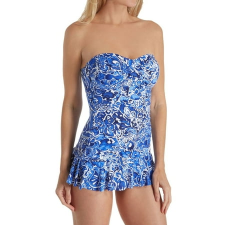 - Women's LR8FN12 Playa Floral Shirred Swim Dress One Piece Swimsuit