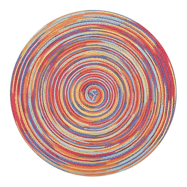 KDJ Round Braided Placemats Set of 6, 30cm Cotton Yarn Table Mats for Dining Table, Woven Heat Resistant Tablemats for Kitchen, Restaurant, Indoor Outdoor Use