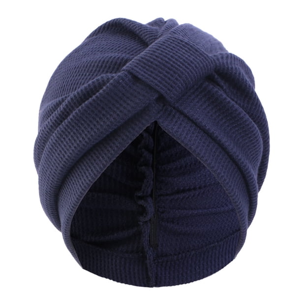Turbante de color liso con diseño anudado elástico, tejido grueso con textura de gofre, estilo étnico indio.
