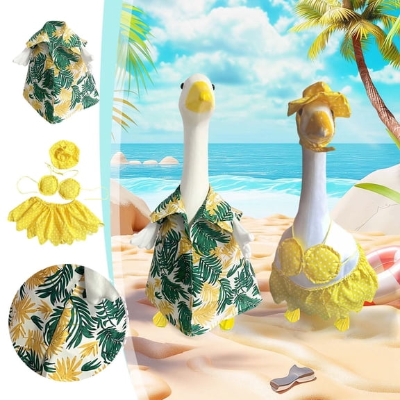AZXY 23 Inch Porch Goose Outfit, Hawaiian Tropical Leaf Shirt for Cement/Plastic Goose Statue, Summer Beach Themed Costume, Outdoor Yard Patio Lawn Garden Decor, Porch Goose Clothes