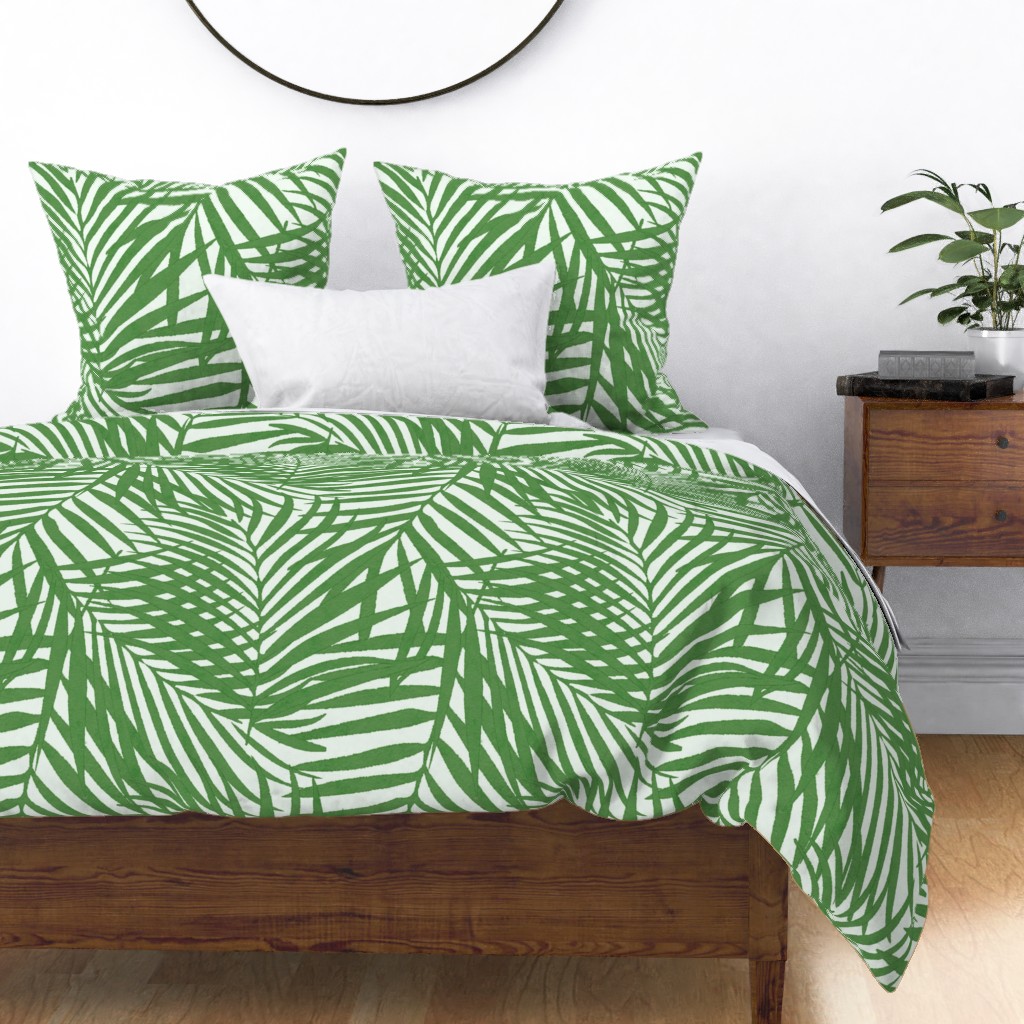 Tropical Ferns Watercolor Tree Palm Leaves Summer Sateen Duvet Cover by