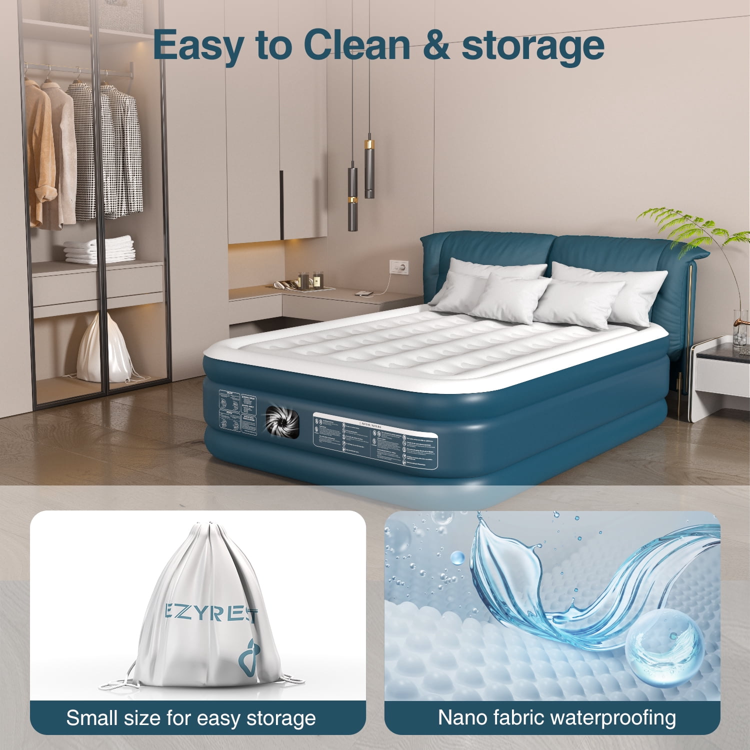 Lavisx Air Mattress 18" Queen Air Mattress with Built in Pump, Inflatable Mattress with Soft Flocked Top and Portable Carry Bag Adjustable Blow Up Mattress for Indoor, Guest, Travel