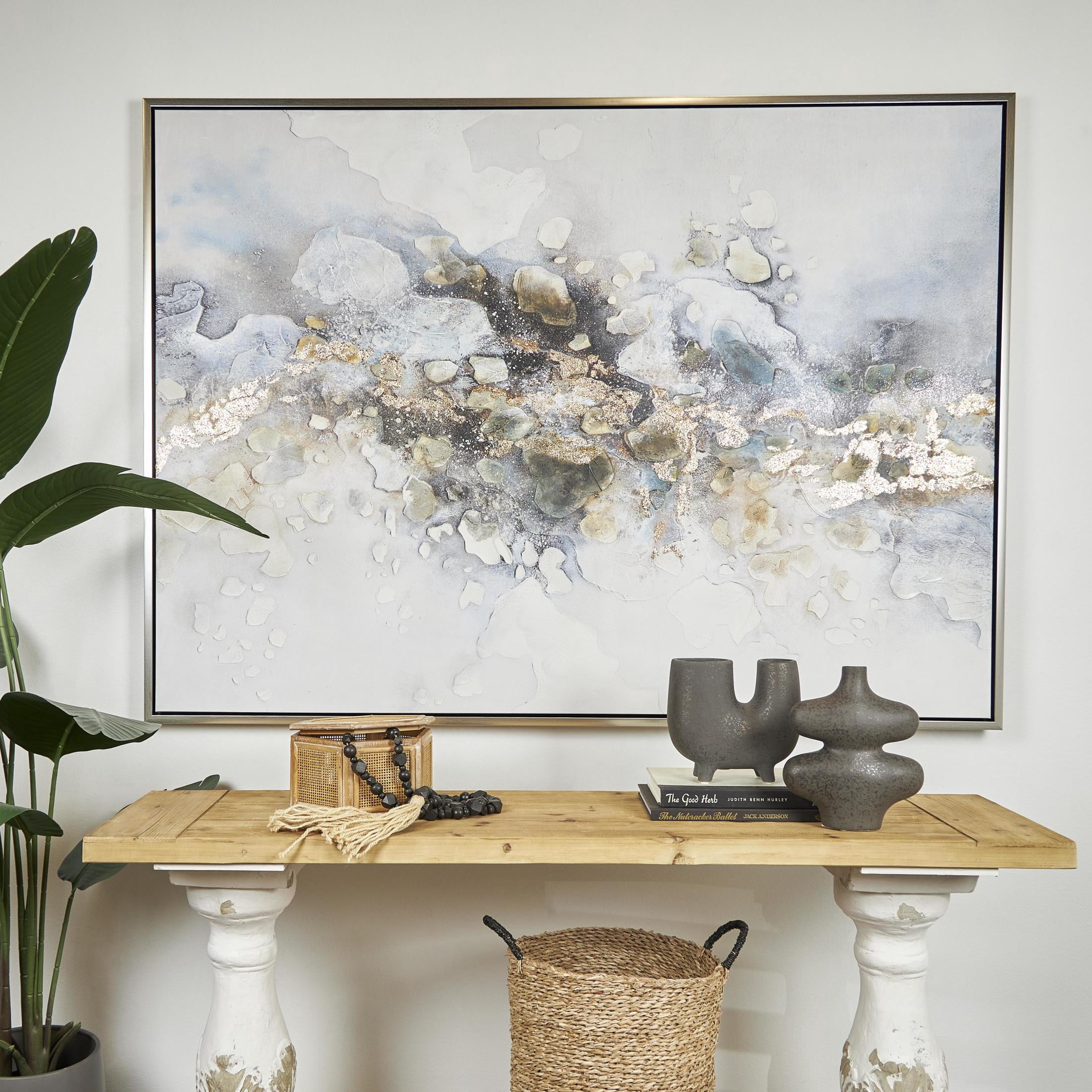 65" x 47" Watercolor Abstract Framed Wall Art with Gold Foil Accents, by DecMode