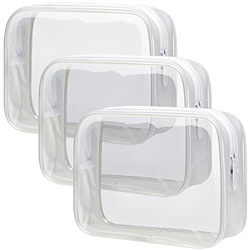Clear Toiletry Bag - 3 Pack TSA Approved Toiletry Bag Quart Size Bag,Travel Makeup Cosmetic Bag for Women,Carry on Airport Airline Compliant Bag,White