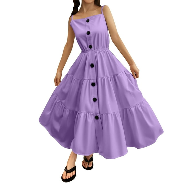 Robe pour Bébé Fille Enfants Robe d'Été Décontractée pour Filles Bretelles Spaghetti Robe Tournante Robe Fille Violet Clair 13 Ans-14 Ans