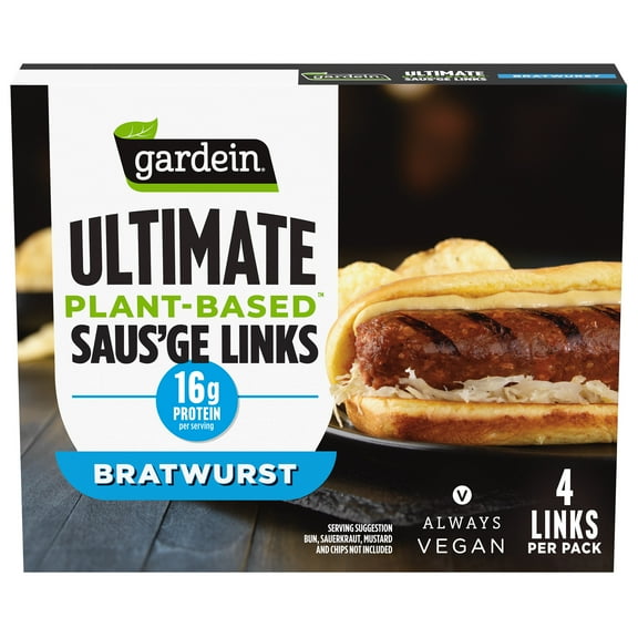 Gardein Ultimate Plant-Based Bratwurst Saus'ge Links, Vegan, Frozen Meat Alternative, 14 oz.