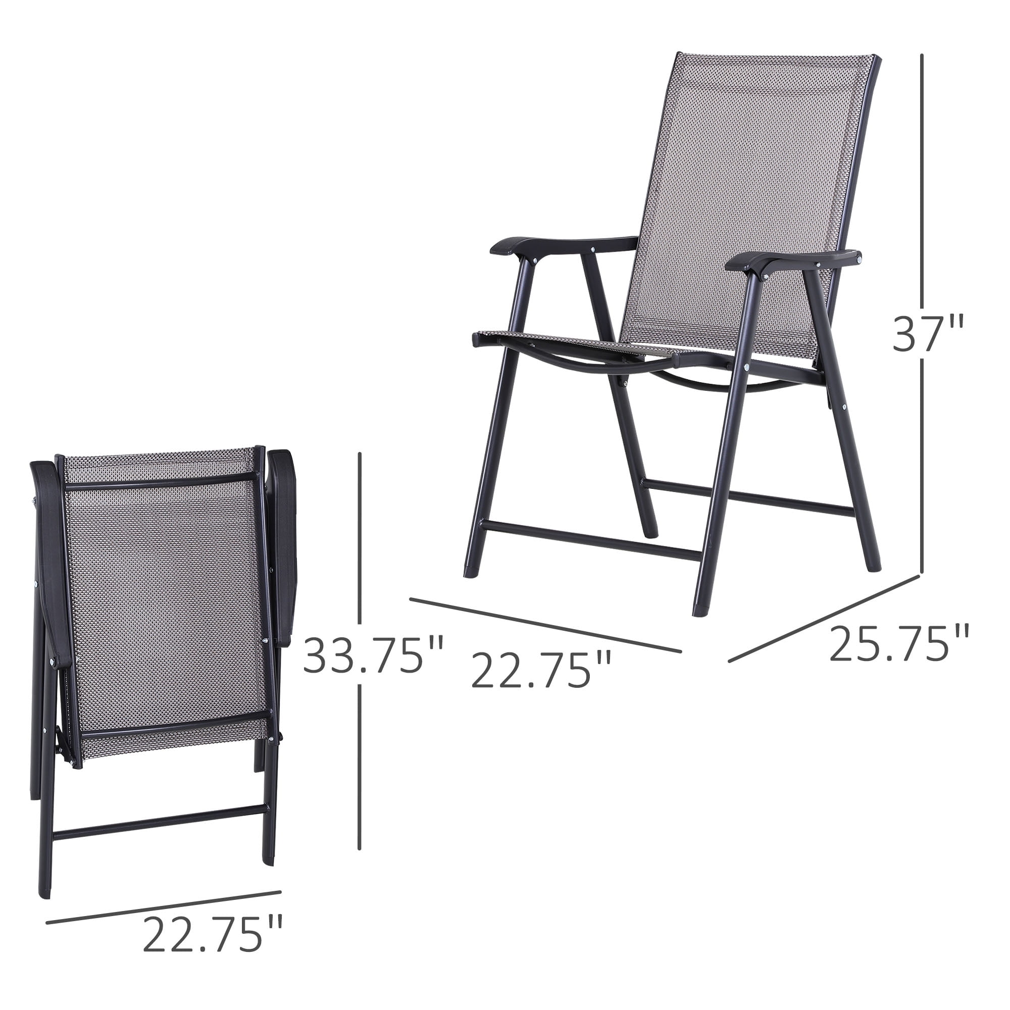 Set of 2 Patio Folding Chairs, Stackable Outdoor Sling Patio Dining Chairs with Armrests for Lawn, Camping, Dining, Beach, Metal Frame, No Assembly, Gray