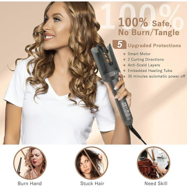 Pretfy Automatic Curling Iron Professional Anti Scald Hair Curler with 4 Temps 30min Auto Off for Waves Beach Curls