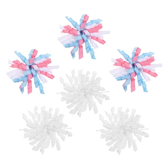 Uxcell 4" Curly Bows for Gift Wrapping, 6Pcs Self Adhesive Twist Tie Grosgrain Ribbon Bow for Treat Bag Christmas Birthday Gift Box Party Favors Decor, White/White Blue Pink