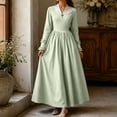 thumbnail image 4 of KICILVS Victorian Costume Women V Neck Long Sleeve Ruffle Trim Cuff Swing A Line Dress Renaissance Cosplay Outfit, 4 of 9