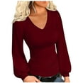 thumbnail image 2 of Qertyioot Blouse Régulière Polyvalente pour Femmes d'Hiver, Aguichant, Extensible, à Col en V, à Manches Longues, 2 of 8