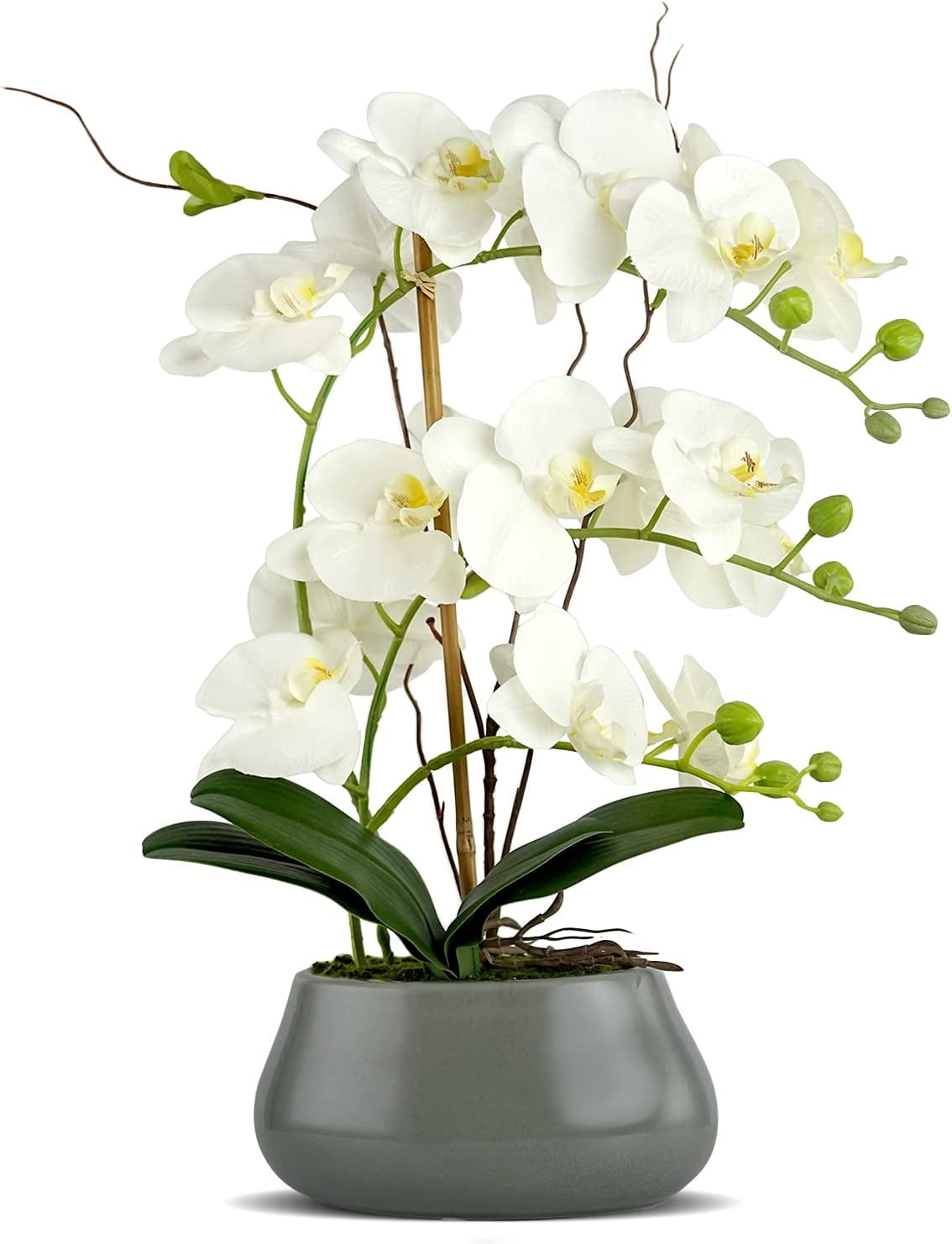 White Orchid Artificial Flowers with Pot Large Fake Silk Orchids Plant