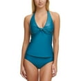 thumbnail image 5 of DKNY Women's Teal Stretch Removable Cups Tie Lined Twist Front Deep V Neck Halter Tankini Swimsuit Top M, 5 of 6