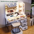 thumbnail image 5 of HNEBC Makeup Vanity with Lights, Vanity Makeup Desk with Charging Station,Vanity Table Set with Vanity Mirror, Vanitys with 6 Drawers/Stool, with Senser Mode Dressing Table, White, 5 of 8