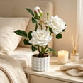 thumbnail image 6 of Artificial Potted Rose Bonsai Lifelike Silk Flowers Faux Plant for Home Decor Maintenance Free Plastic Flowers Realistic, White, Ccwuwei, 6 of 6