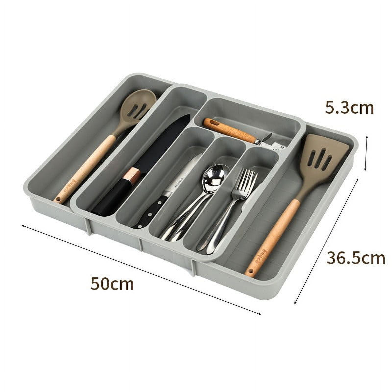 NIUBWJL Natural Utensil Organizer 14 Inch Silverware Organizer for Drawer Utensil Holder Cutlery Organizer Kitchen Drawer Organizer 7 Compartment Small Narrow Bamboo