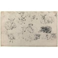 thumbnail image 2 of Nicolaes Pietersz. Berchem 14x11 Black Ornate Wood Framed Double Matted Museum Art Print Titled: Sheep Study Sheet, 2 of 5