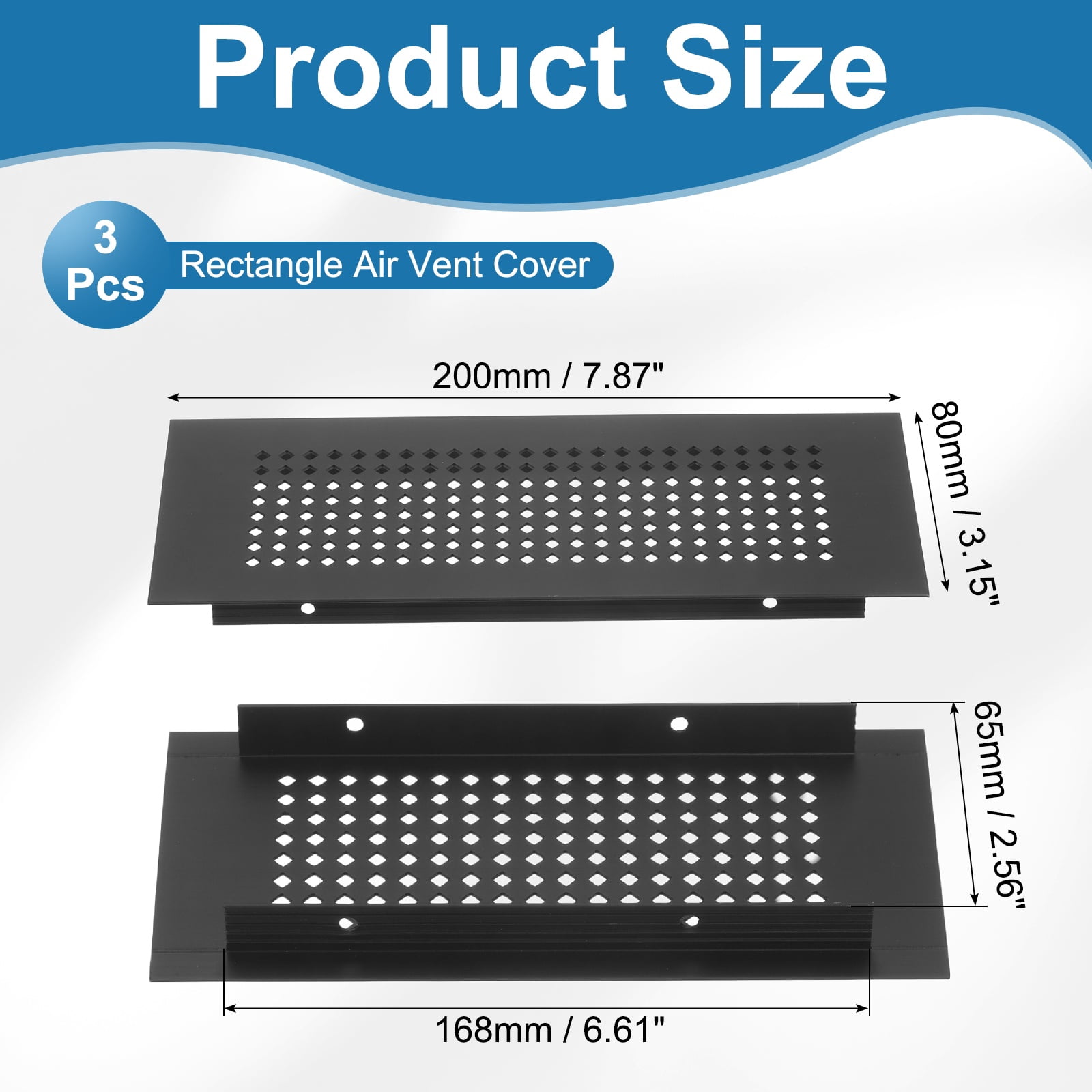Uxcell 6 x 2 Inch Door Air Vent Cover, 3 Pcs Aluminum Grille Ventilation Cover Louvered Diamond Hole with Screws, Black