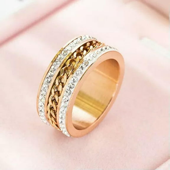 10mm Gold Rose Gold Black Chian Spinner Band Mens Stainless Steel Ring Size 6-12